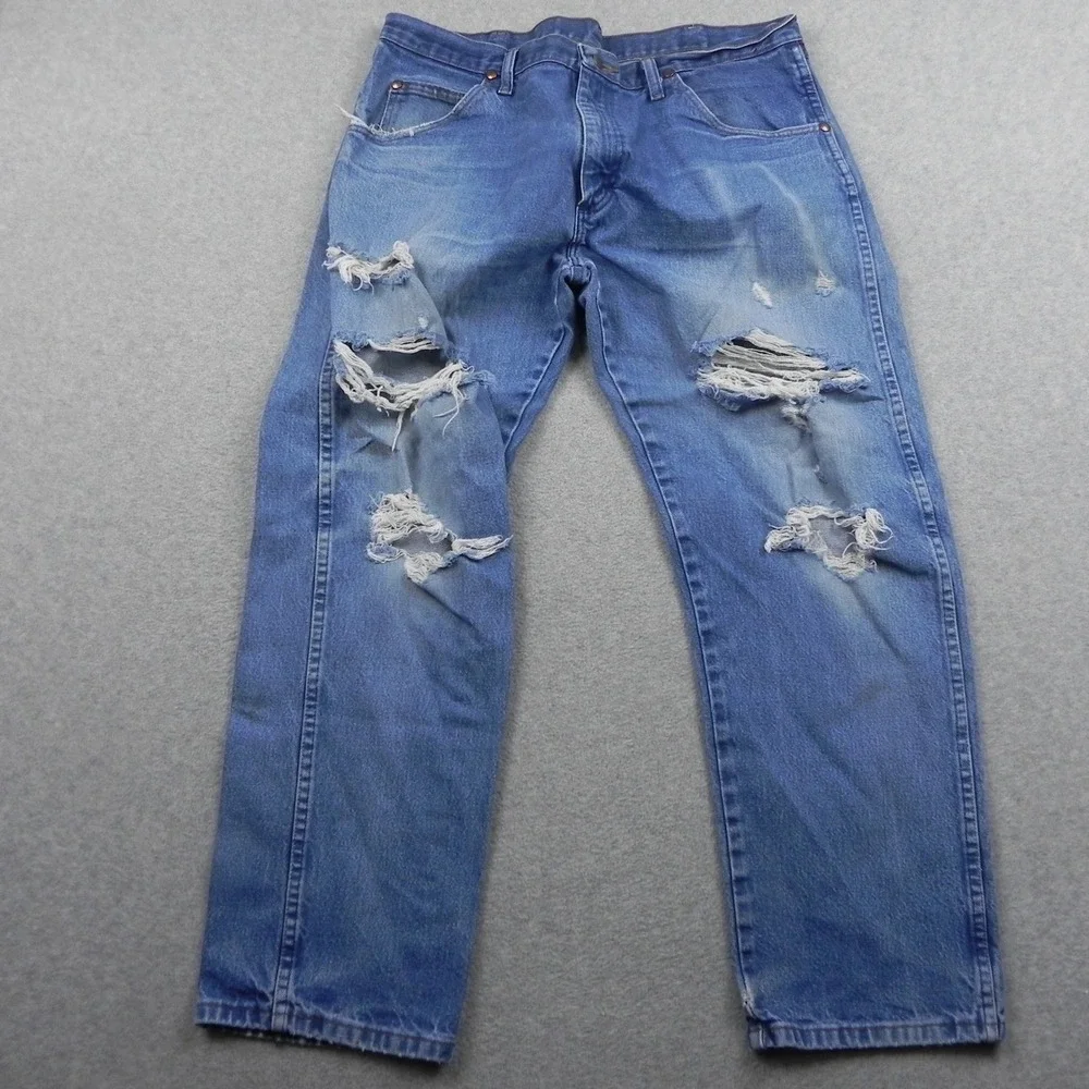 Wrangler Jeans Mens 36x30 Straight 31MWZPW Blue Distressed Denim Cowboy Cut